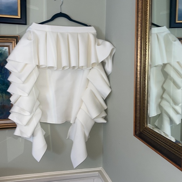 Akira 2018 White Ivory Puffy Art Peplum Ruffle Scuba Skirt Size Medium - Picture 5 of 6
